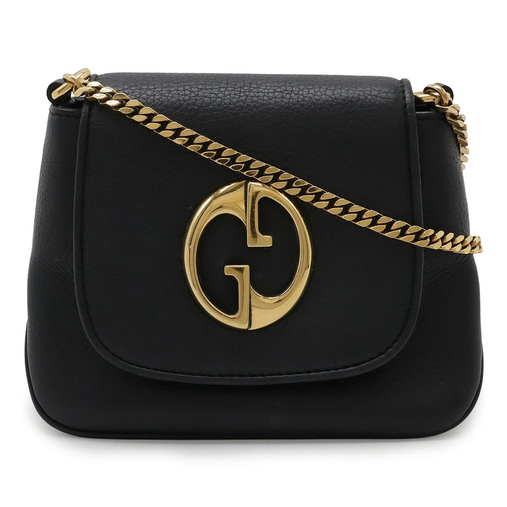Gucci Double G Chain Bag Shoulder Pouch Clutch Leather Black